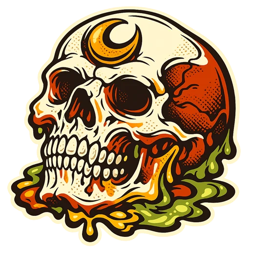 Groovy melting skull with a crescent third eye